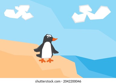 Una ilustración del pingüino en la playa