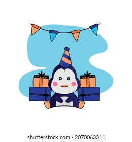 Illustration penguin birthday design character
