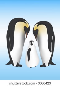 Illustration of penguin family