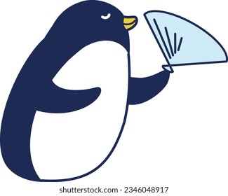 Illustration of a penguin fanning a folding fan