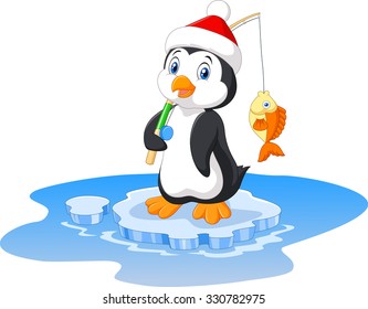 Illustration of penguin fishing 