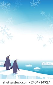 Illustration of penguin looking up at the sky