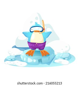 illustration penguin on a bit of ice vector