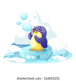 illustration penguin on a bit of ice vector