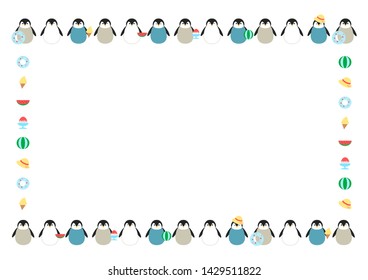 Illustration of penguin and summer: frame