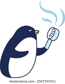 Illustration of a penguin using a mini electric fan