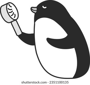 Ilustración de un pingüino con un ventilador mini eléctrico (blanco y negro)