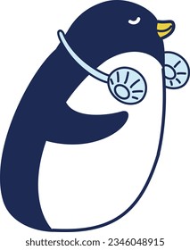 Illustration of a penguin using a neck fan