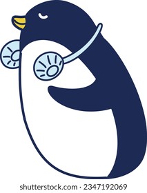 Ilustración de un pingüino con un ventilador de cuello