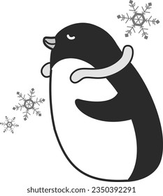 Illustration of a penguin wearing a cool neck ring(black and white)