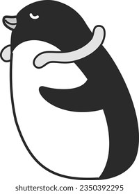 Illustration of a penguin wearing a cool neck ring(black and white)