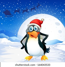 Illustration of a penguin wearing Santa's hat