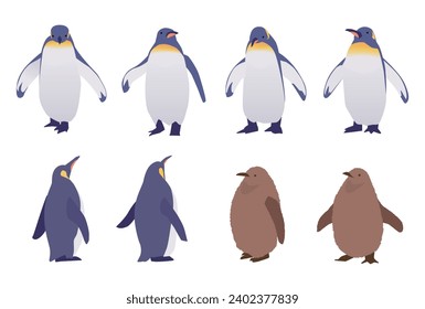 Illustration of penguins in various poses, Vector illustration