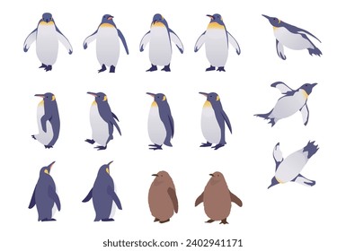 Illustration of penguins in various poses, Vector illustration