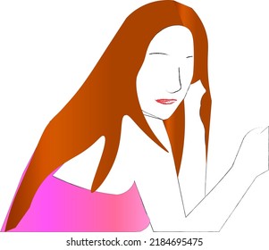 Illustration Of A Pensive Adult Woman Wearing A Crop Top