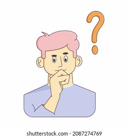 Illustration of a pensive face of a man. He keeps his hand on his chin in a fist. 