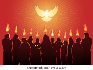 An Illustration Of Pentecost Sunday Holy Spirit. Biblical Series