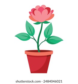 illustration of peony plant pot on white