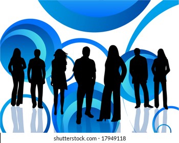 Illustration of people and abstract