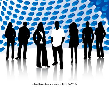 Illustration of people and abstract