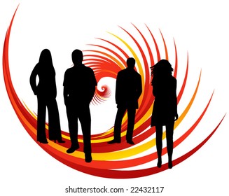 Illustration of people and abstract