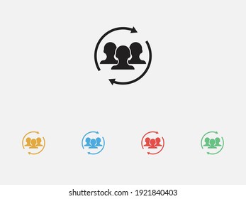 Illustration of people with arrow icon on grey background. Users Profile sign with update or refresh icon. Set of colorful flat design icons