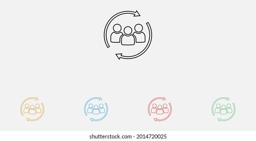 Illustration of people with arrow icon on grey background. Users Profile sign with update or refresh icon. Set of colorful flat design icons 