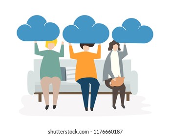 Ilustración del concepto de conexión en nube avatar de personas