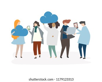 Ilustración del concepto de conexión en nube avatar de personas