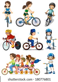 Illustration of the people biking on a white background