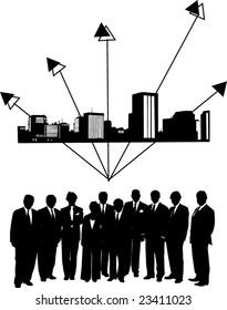 Illustration of people and building