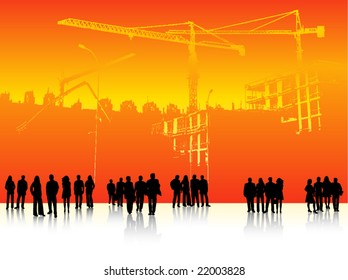 Illustration of people and building site