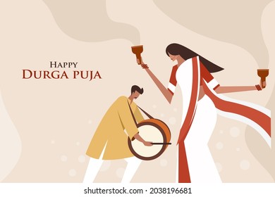 Illustration of people celebrating the Durga Puja Festival in India