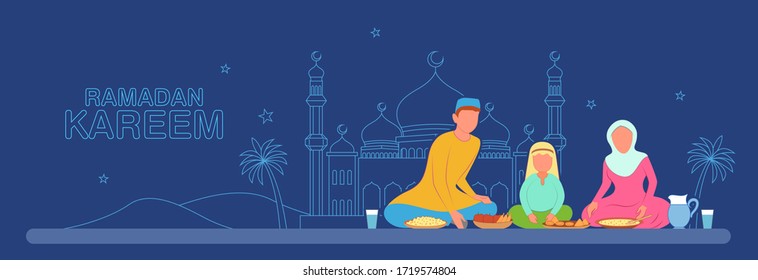 illustration of people celebrating Ramadan Kareem (Generous Ramadan)  of Islam religious holiday festival Eid