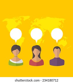 Illustration people with chat speech bubbles, concept of social network. Flat style design - vector