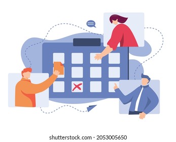 Illustration of people checking their task scheduler in the office vector background.