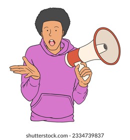 Illustration of people cheering protest with hand speaker