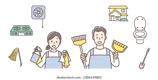 illustration of people cleaning house