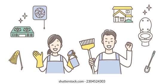 illustration of people cleaning house