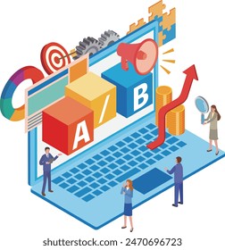 Illustration of people conducting A／B testing
