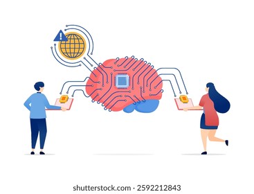 Illustration of People Connected to an Internet Network Driven by Advanced AI and Cutting-Edge Processing Chips, Enabling Seamless Data Communication and Smart Connectivity.