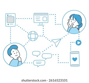 Illustration of people connected through a network Vector