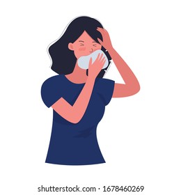 Illustration Of People Cover Coughing And Sneezing. Icon Design. Illustration Cough People.