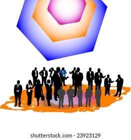 Illustration of people and cube