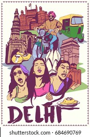 illustration of people and culture of Delhi , India