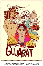  ilustración del pueblo y la cultura de Gujarat, India