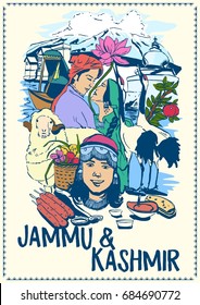 illustration of people and culture of Jammu & Kashmir , India