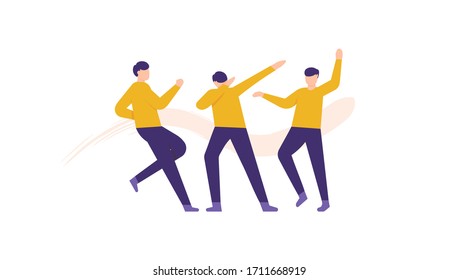 ilustración de personas bailando con diferentes movimientos. el concepto de amistad y hermandad. diseño plano. se puede utilizar para elementos, páginas de inicio, UI.