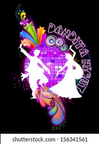 illustration of people dancing on disc in dandiya night