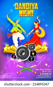 illustration of people dancing on disc in dandiya night